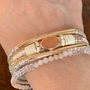 Desert Dawn Cuff Bracelet - Vegan Leather with Crystal Accents & Magnetic Clasp